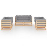 Градински лаундж комплект, 6 части, с възглавници, бор масив