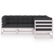 Градински лаундж комплект, 4 части, с възглавници, бор масив