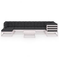 Градински лаундж комплект, 8 части, с възглавници, масив бор