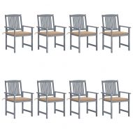 Градински столове с възглавници, 8 бр, акация масив, сиви