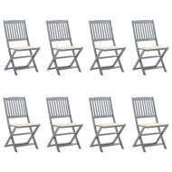 Сгъваеми градински столове, 8 бр, с възглавници, акация масив