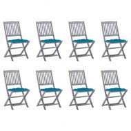 Сгъваеми градински столове, 8 бр, с възглавници, акация масив