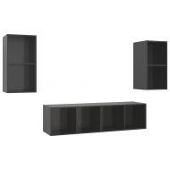 ТВ шкафове за стенен монтаж, 4 бр, сив гланц, инженерно дърво