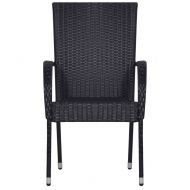 Стифиращи външни столове, 6 бр, полиратан, черни