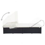 2-местно легло за открито с възглавница, черен полиратан