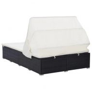 2-местно легло за открито с възглавница, черен полиратан