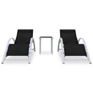 Шезлонги с маса, 2 бр, алуминий, черни