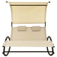 Двоен шезлонг със сенник, Textilene, кремав