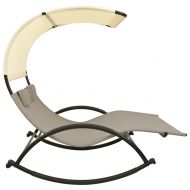 Двоен шезлонг със сенник, Textilene, таупе и кремаво