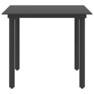 Градинска трапезна маса, черна, 80x80x74 см, стомана и стъкло