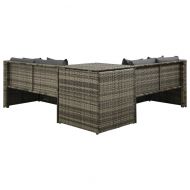 Градински лаундж комплект с възглавници 4 части полиратан сив