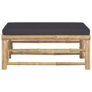 Градинска табуретка с тъмносива възглавница, бамбук