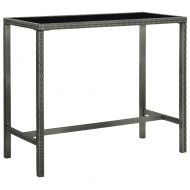 Градинска бар маса, сива, 130x60x110 см, полиратан и стъкло