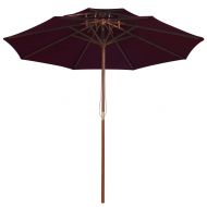 Чадър с двоен покрив и дървен прът, бордо червен, 270 см