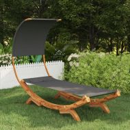 Лаундж легло с навес 100x200x126 см извито дърво масив антрацит