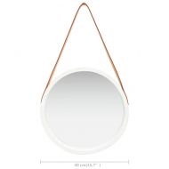Стенно огледало с каишка, 40 см, бяло