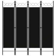 Параван за стая, 4 панела, черен, 160x180 см