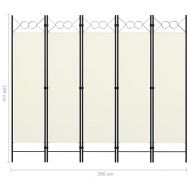 Параван за стая, 5 панела, бял, 200x180 см