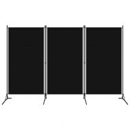Параван за стая, 3 панела, черен, 260x180 см