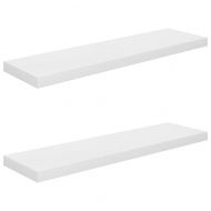 Окачени стенни рафтове, 2 бр, бял гланц, 90x23,5x3,8 см, МДФ