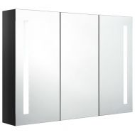 LED шкаф с огледало за баня, 89x14x62 см, сияйно черно