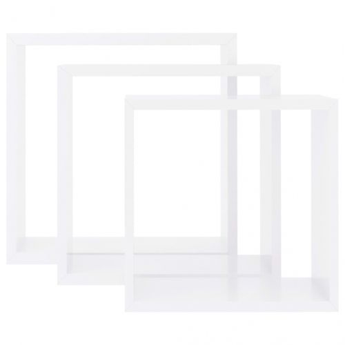 Стенни кубични рафтове, 3 бр, бели, МДФ