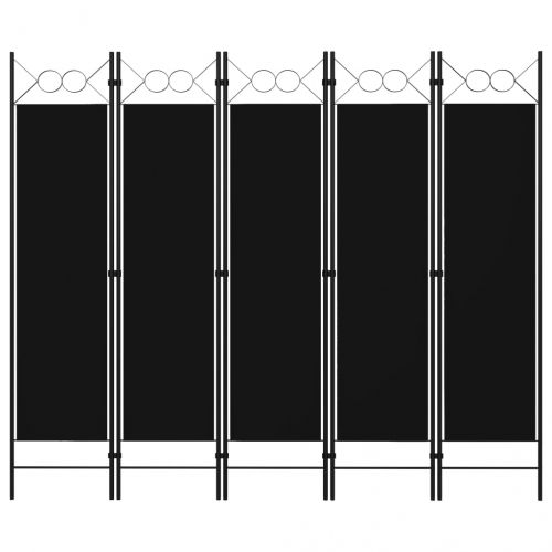 Параван за стая, 5 панела, черен, 200x180 см