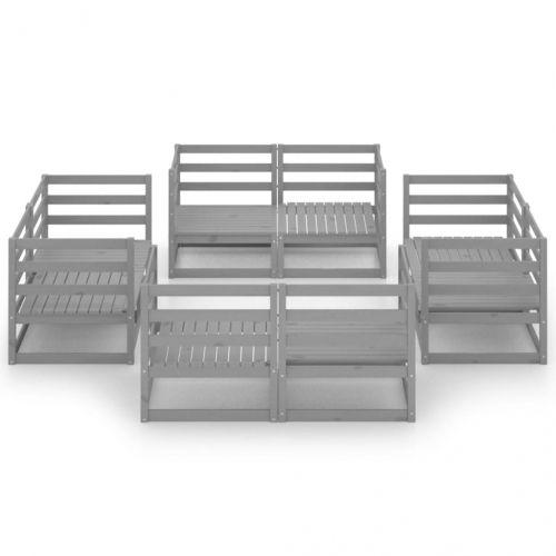 Градински лаундж комплект, 8 части, сив, бор масив