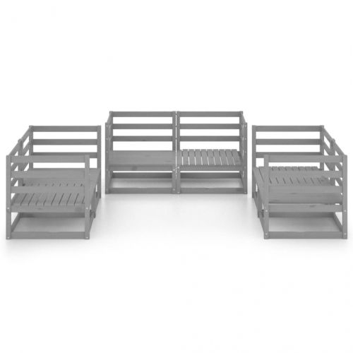 Градински лаундж комплект, 6 части, сив, бор масив