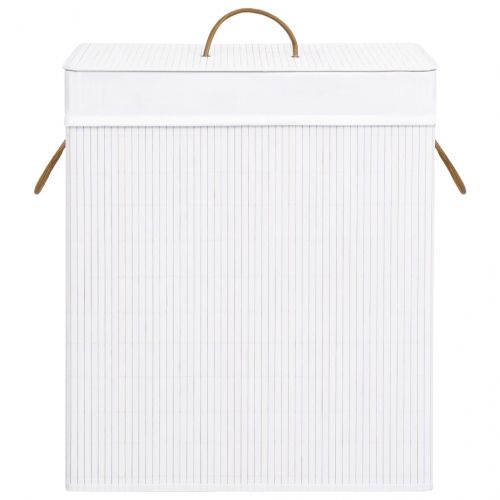 Бамбуков кош за пране с една секция, бял, 83 л