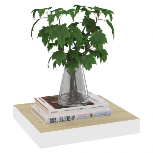 Окачен стенен рафт, дъб и бял, 23x23,5x3,8 см, МДФ