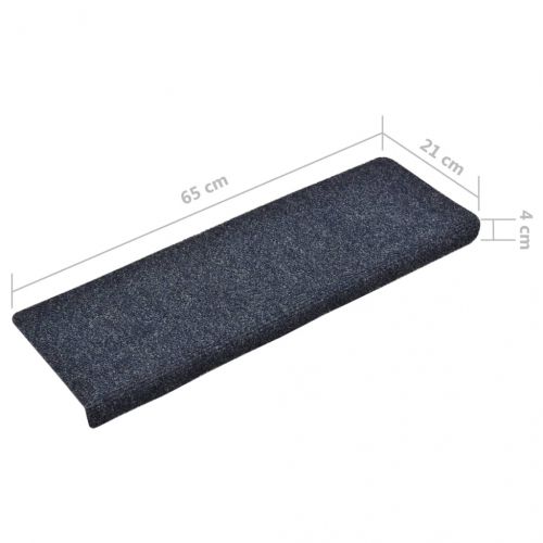 Самозалепващи се постелки за стълби, 15 бр., 65x21x4 см, сини, с правоъгълен кант