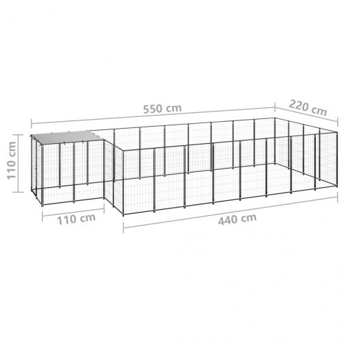 Клетка за кучета, черна, 10,89 м², стомана