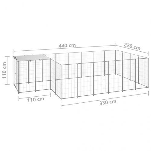 Клетка за кучета, сребриста, 8,74 м², стомана