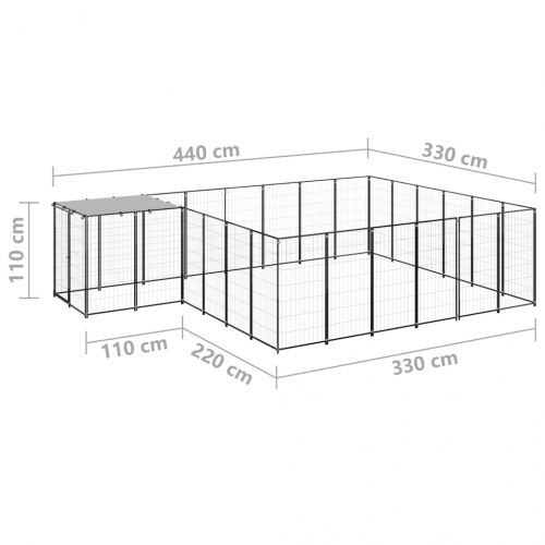 Клетка за кучета, черна, 12,1 м², стомана