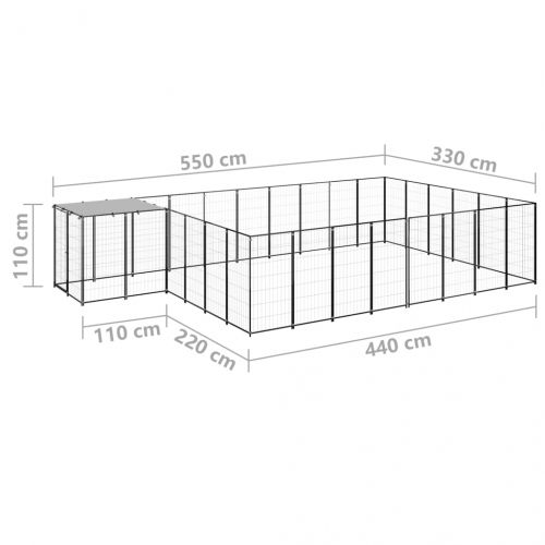 Клетка за кучета, черна, 15,73 м², стомана
