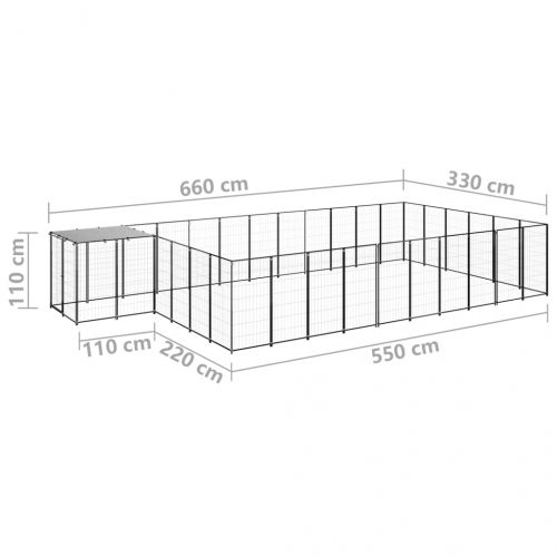 Клетка за кучета, черна, 19,36 м², стомана