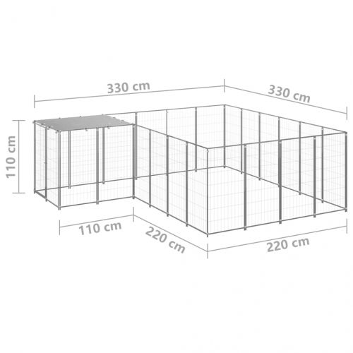 Клетка за кучета, сребриста, 8,74 м², стомана
