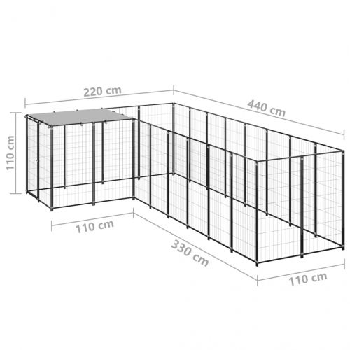 Клетка за кучета, черна, 6,05 м², стомана