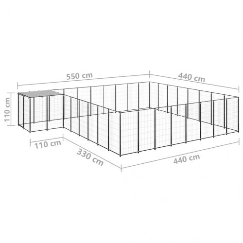 Клетка за кучета, черна, 20,57 м², стомана