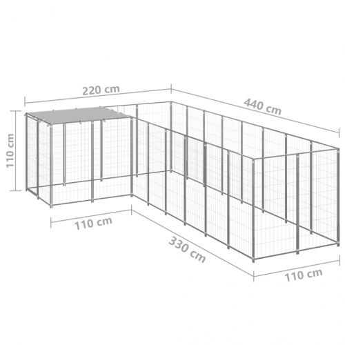 Клетка за кучета, сребриста, 6,05 м², стомана
