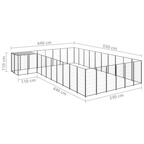 Клетка за кучета, черна, 19,36 м², стомана