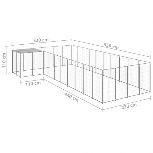 Клетка за кучета, сребриста, 13,31 м², стомана