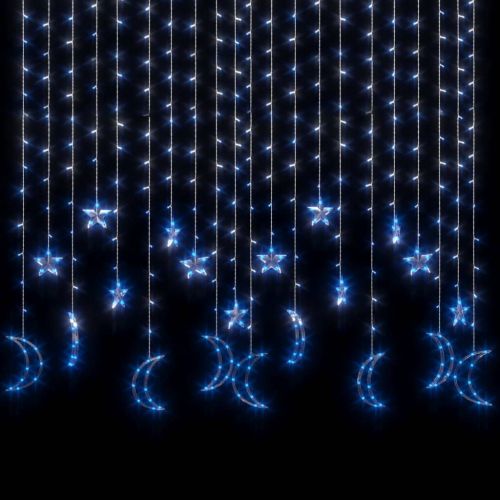 Светеща завеса звезди и луни с дистанционно 345 LED синя