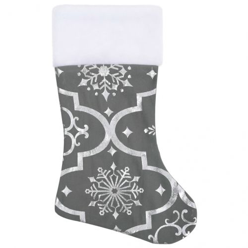 Луксозна пола за коледна елха с чорапче, сива, 122 см, плат