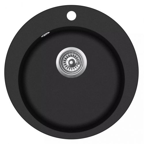 Гранитна кухненска мивка с едно корито, кръгла, черна