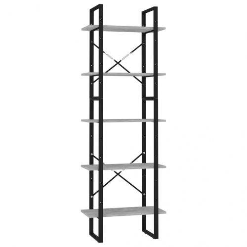 5-етажна библиотека бетонно сива 60x30x175 см инженерно дърво