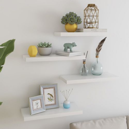 Окачени стенни рафтове, 4 бр, дъб и бял, 60x23,5x3,8 см, МДФ