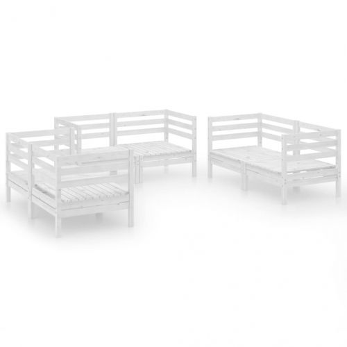 Градински лаундж комплект, 6 части, бял, бор масив