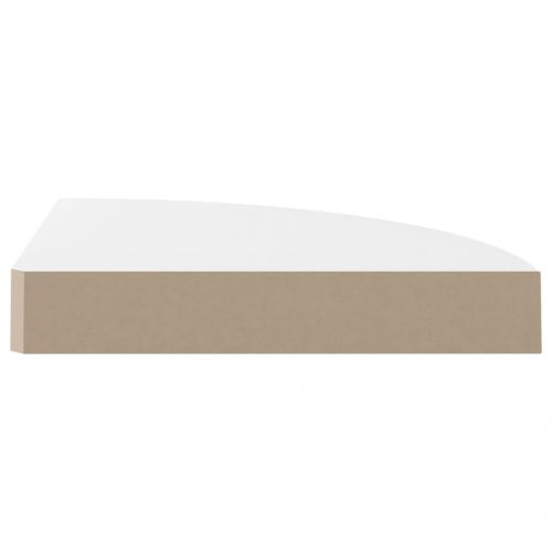 Плаващи ъглови рафтове, 2 бр., бяло, гланц, 25x25x3,8 см, MDF